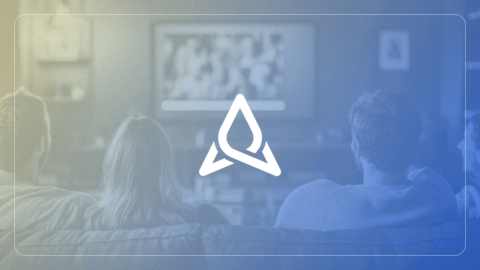 Appfire logo on a blue and yellow gradient with three people watching television in a cozy living room.